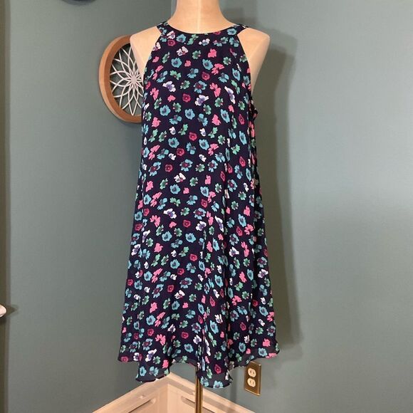 Betsey Johnson Blue Floral Sleeveless Midi Knee length Dress - 10 - Picture 1 of 9